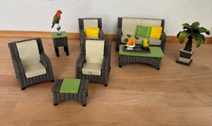 RESIN WICKER Patio SET FOR MINIATURE DOLLHOUSE Large Set of 8 - Picture 1 of 5