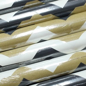 5 Rolls Black White Gold Wallpaper Glitterati Chevron Glitter Zig Zag Textured - Picture 1 of 7