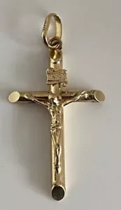 14K Solid Yellow Gold Cross Charm Pendant Religious Jewelry - Picture 1 of 1