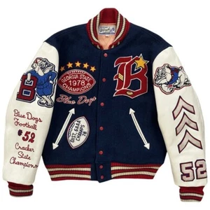 Men’s Bomber Varsity Jacket Handmade Chenille Embroidery Patches Wool Jacket - Picture 1 of 16