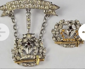 2 Vintage Ora order of Amaranth gavel shiny brooch pin Royal Matron Crown sword - Picture 1 of 7