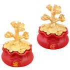  2 Pcs Cash Cow Resin Office Feng Shui Tree Crystal Coin Home Decoration