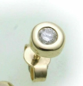 Men's Earrings Studs Real Gold 585 Diamond 0.05 Ct 14 K Yellow Gold - Picture 1 of 2