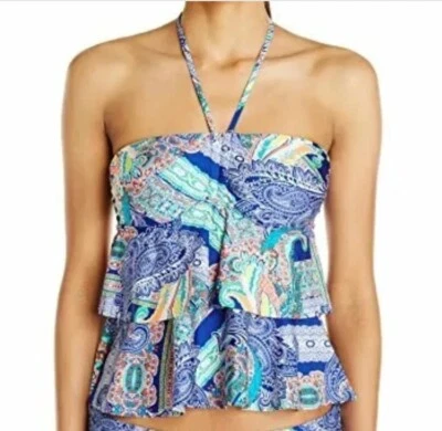 Traje de baño Kenneth Cole XL Paisley Intuition Tankini en capas azul océano 2 piezas Foto 1 de 4