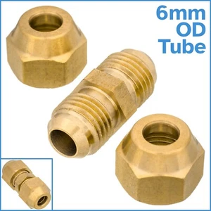 Brass 6mm OD Copper Pipe Tubing Flared Connector Fitting Tube Short Flare Nut - Bild 1 von 3