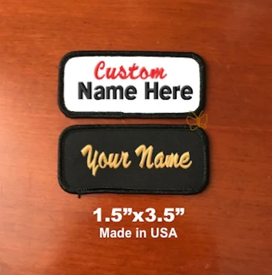 Custom Embroidered Patch  Name Tag Biker Badge 1.5"x3.5" White/Black or BK/BK - Image 1 of 4