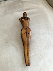Vintage Hand Carved Wooden Naughty Nude Lady Nut Cracker - Picture 1 of 4