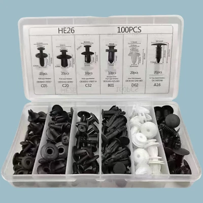 For 100X Auto Car Clips Fixer Plastic Fasteners Kit Push Type Rivet Assortment — 第 1/4 张图片