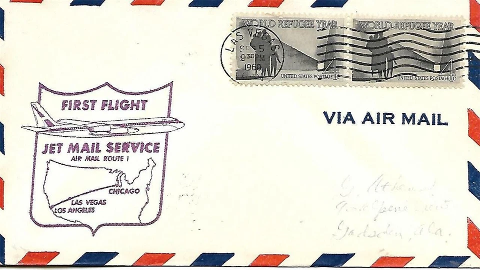 First Jet Airmail Flight Las Vegas NV - Los Angeles CA Sept 5 1960 AAMC#J658W - Image 1 of 1