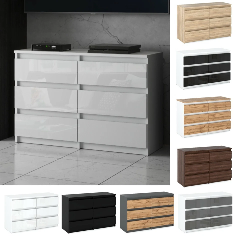 Kommode mit 6 Schubladen Sideboard Schubladenschrank Kleiderschrank Weiß Schwarz - Bild 1 von 4