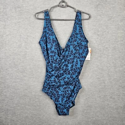 L.L.Bean UPF 50+ Women's One-piece Printed V-neck Shaping Swimwear Size 16 NEW - Image 1 of 4