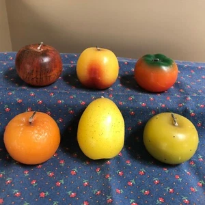 VTG FRUIT SHAPED WAX CANDLES ~LOT OF 6~ NEVER BURNED LEMON, PEACH, ORANGE & MORE - Picture 1 of 3