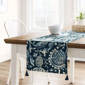 Threshold Target Dining Table Runner Cotton Floral Jacobean Blue 108