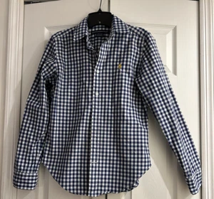 Ralph Lauren Kids POLO PONY Shirt~Blue/White Check Cotton Shirt~37 chest~Youth 8 - Picture 1 of 6