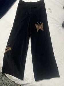 $115 NEIMAN MARCUS SZ 7 GIRLS MONKEY WEAR FAUX SUEDE BLACK BELL BOTTOM PANTS - Picture 1 of 16