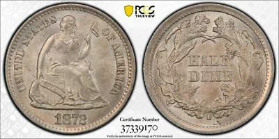 1872 S PCGS MS63 FS-301 MPD RPD MM Below Misplaced Date Liberty Seated Half Dime - Image 1 of 4