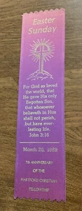 Easter Sunday John 3:16 Prayer Bookmark 1989 Christian God Jesus Hartford CT C10 - Imagen 1 de 12