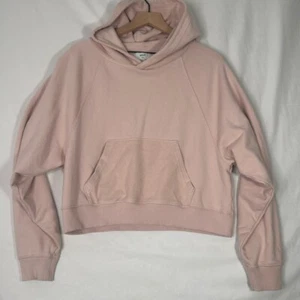 AERIE pale light pink cropped hooded sweatshirt size medium warm winter fall - Picture 1 of 10