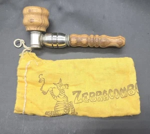 Pipa da fumo vintage in legno e metallo con borsa originale Zebracombo - Foto 1 di 8