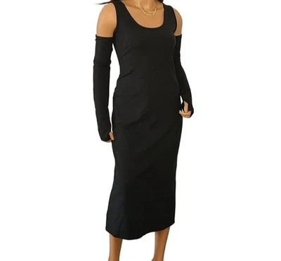 Vestido midi negro tejido acanalado hombro frío talla 14 funda gótica bruja Asos NUEVO Foto 1 de 4