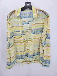 Top Umgee Para Mujer Grande Acuarela Rayas Simulado Envoltura Manga Larga Playa Boho - Imagen 1 de 9