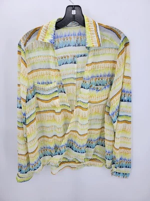 Top Umgee Para Mujer Grande Acuarela Rayas Simulado Envoltura Manga Larga Playa Boho Foto 1 de 4