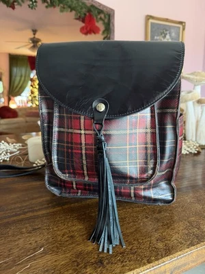 Patricia Nash Aberdeen Gold Foil Tartan Plaid Backpack Tassel Purse Bag - Image 1 of 4