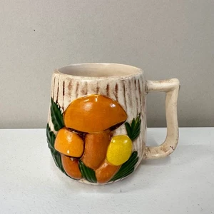 Vintage 70s Arnels Mushroom Coffee Tea Mug Orange 3D Ceramic - Picture 1 of 5
