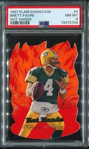 BRETT FAVRE 1997 FLAIR SHOWCASE HOT HANDS DIE CUT INSERT #4 PSA 8 RARE - Picture 1 of 2