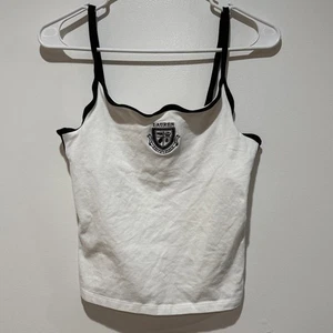 Y2K Lauren Ralph Lauren Crest Cami Tank Top White Black Trim Sz S Preppy Vintage - Picture 1 of 8