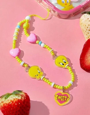 Nuevo Looney Tunes TWEETY Pájaro Teléfono Celular DIJE Cuentas MUÑECA CORAZONES ROSAS Foto 1 de 4