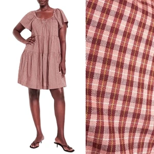 Antiguo Mini Vestido Columpio Azul Marino Rosa A Cuadros Manga Acampada en Niveles Talla XL Nuevo A Cuadros - Imagen 1 de 9