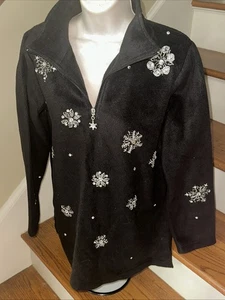 QVC Quacker Factory Snowflake Bling Sequin Fleece Jacket XS BID4 CHARITY ❤️340 - Picture 1 of 6