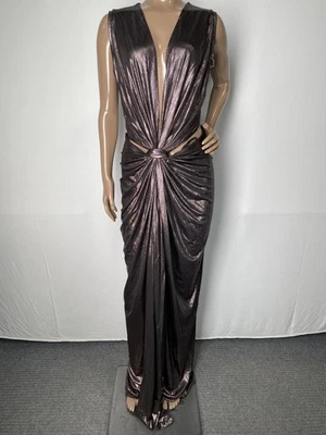 Sid Neigum Womens Maxi Dress Espresso Brown Size L Metallic Knot Plunge V-Neck - Image 1 of 4