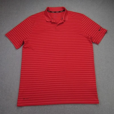 Camisa polo de golf Nike para hombre grande roja rosa a rayas DriFit Performance Preppy Foto 1 de 4