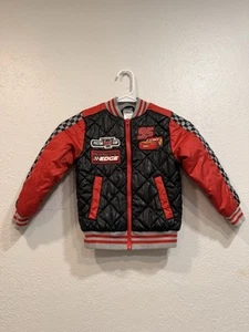 Disney Cars McQueen Bomber Jacket Kids Red Checkered Racer  Size 4 - Picture 1 of 6