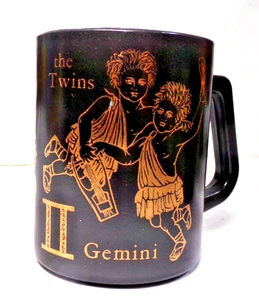 Vintage FEDERAL MILK GLASS Black & Gold Coffee Mug ZODIAC Horoscope GEMINI - Picture 1 of 5