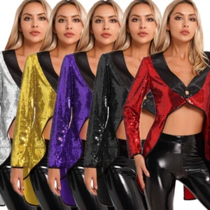 Womens Magician Sequin Tailcoat Jacket Halloween Costume Fancy Dress Performance - Picture 1 of 53