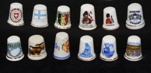Vintage Lot of 12 Porcelain Thimbles - Countries: Belgium, Iceland, Holland + .. - Picture 1 of 22