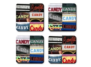 Personalized Coasters featuring the name CANDY in photos of signs - Set of 4 - Picture 1 of 1