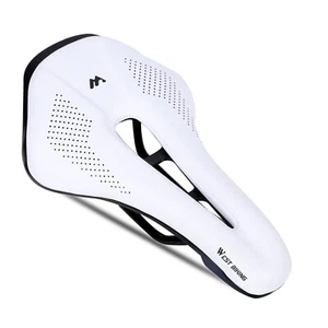 WEST BIKING Bicycle Saddle Cushion Steel Rail Leather Cycling Bike Saddle White - Picture 1 of 12