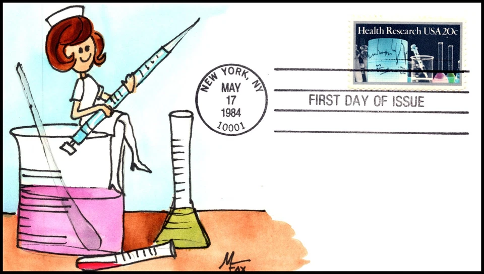 Scott 2087 20 Cents Health Research Melissa Fox Hand Painted FDC 1 Of 12 - Image 1 of 2