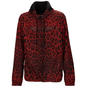 DOLCE & GABBANA Leopard DG Logo Nylon Bomber Hoody Jacket Red Black 52 L 13447 - Picture 1 of 6