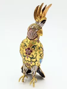 Vintage Cloisonné Bird Cockatoo Figurine Mid 20th Century Champleve Parrot 6.5” - Picture 1 of 11