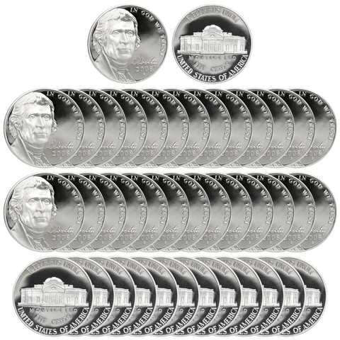 2008 S Jefferson Nickel Gem Deep Cameo Proof Roll 40 US Coins Cover