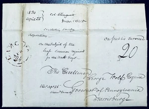Stampless FLS 1830 Lancaster PA Governor George Wolf, Colonel Ringwalt, Military - Picture 1 of 4