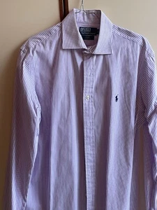 RALPH LAUREN CAMICIA TAGLIA 16 (40-41) M BIANCA/LILLA RIGATA USATA OTTIMA CONDIZ - Foto 1 di 5