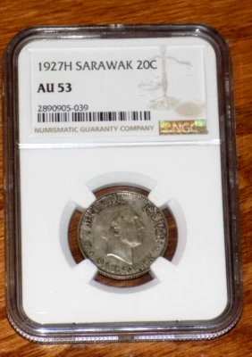 Sarawak 1927H 20 Twenty Cents 20C NGC AU 53 AU53 GRADED CERTIFIED COIN - Image 1 of 4