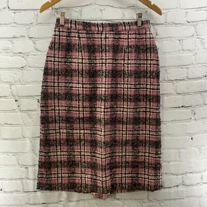 Vtg 60's Wool Pencil Skirt Pink Plaid Metal Zipper Knee Length Secretary Geek - Picture 1 of 11