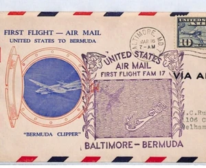 USA Air Mail 1938 Cover *BERMUDA CLIPPER* Illustrated FIRST FLIGHT FAM17 YH167 - Picture 1 of 10